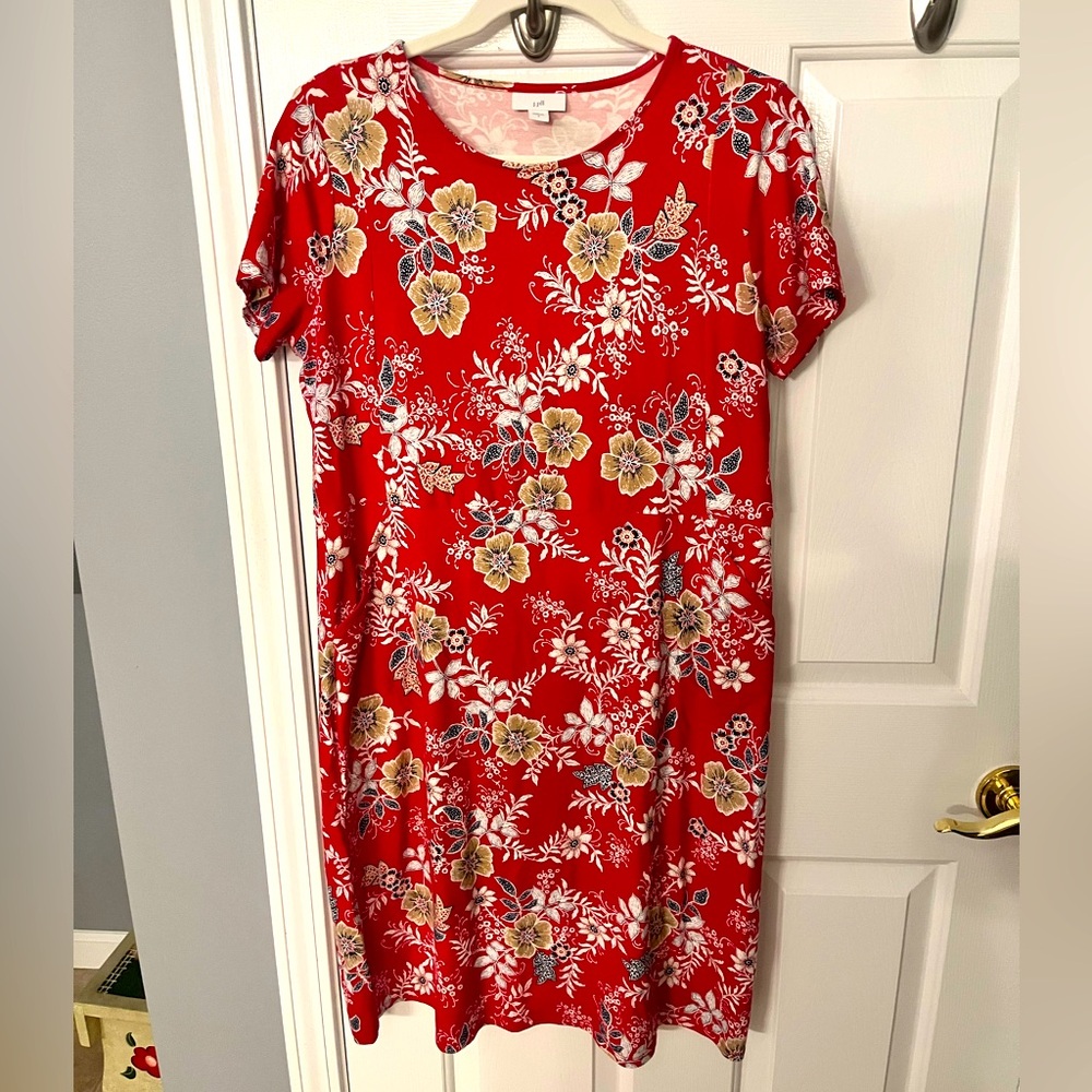 J. Jill Red Floral Midi Dress